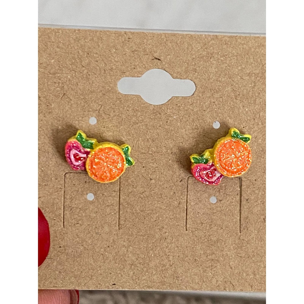 Summer earrings glitter stud earrings fruit orange slices - Picture 4 of 7